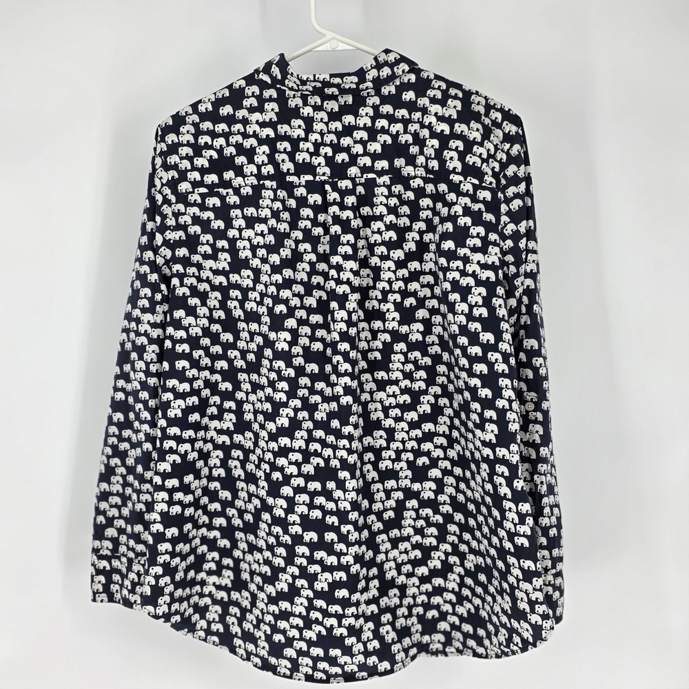 Talbots Button Down Shirt Women 1X Navy White Elephant Print Cotton Long Sleeve - Picture 6 of 8